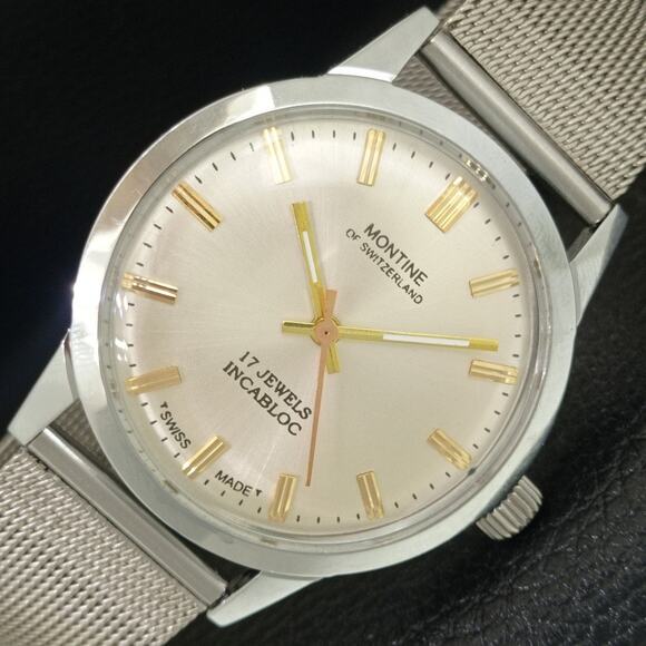 Vintage 1979 Montine Of SwitzerlandManual Mens Silver Watch W/Steel Strap